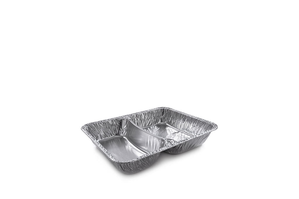 Aluschale, Alu-Menüschale, 2-geteilt, abstehender gerollter Rand, 440+580 ml, 227 x 177 x 39 mm, Typ R808G